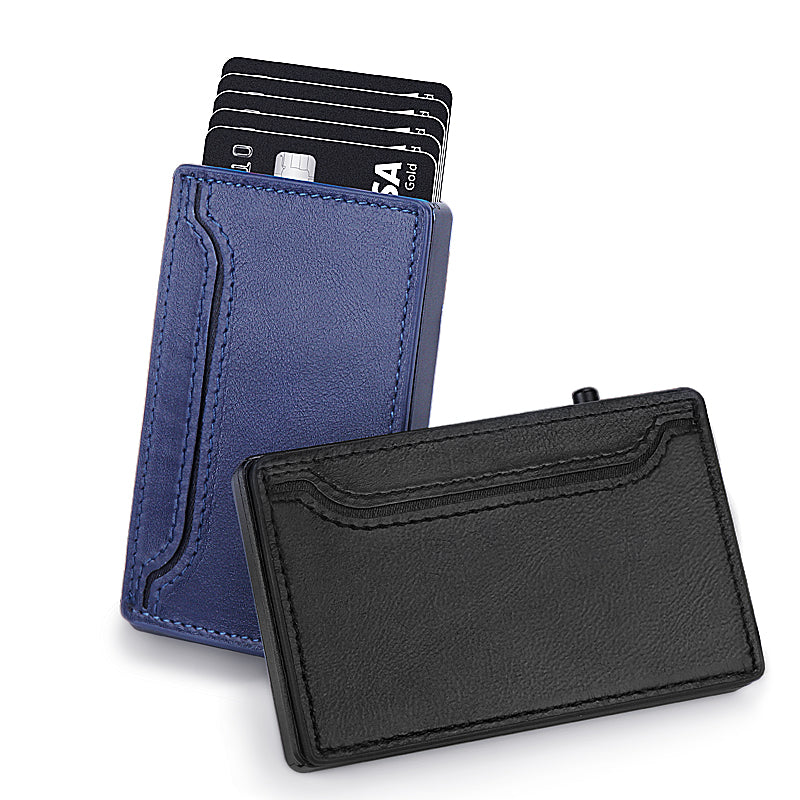 TOYFID Wallet With PU Leather Cover, Aluminum Alloy Pop Up Wallet Holder Card