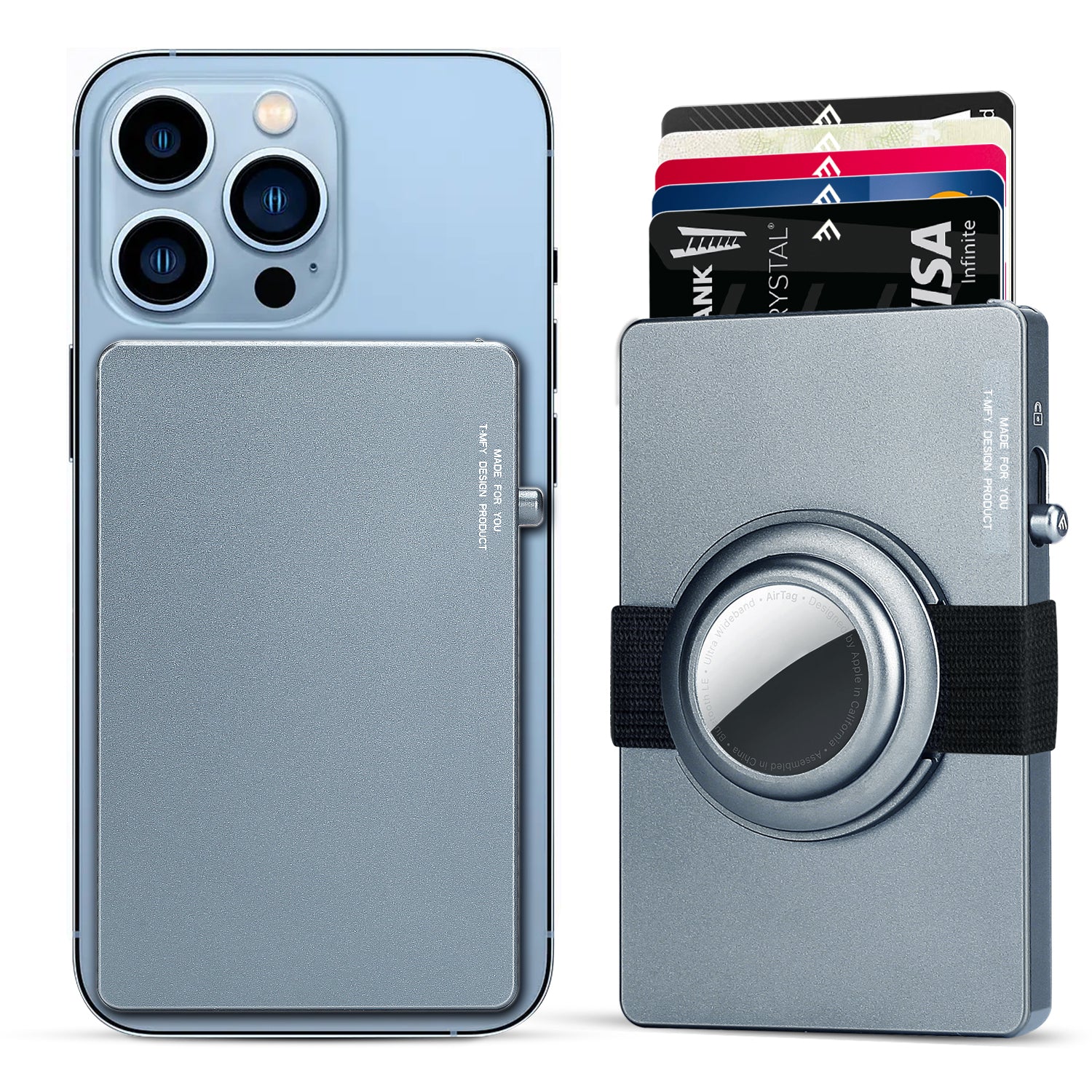 TOYFID All-Aluminum Pop Up Slide RFID Slim Card Holder Wallet With AirTag Holder