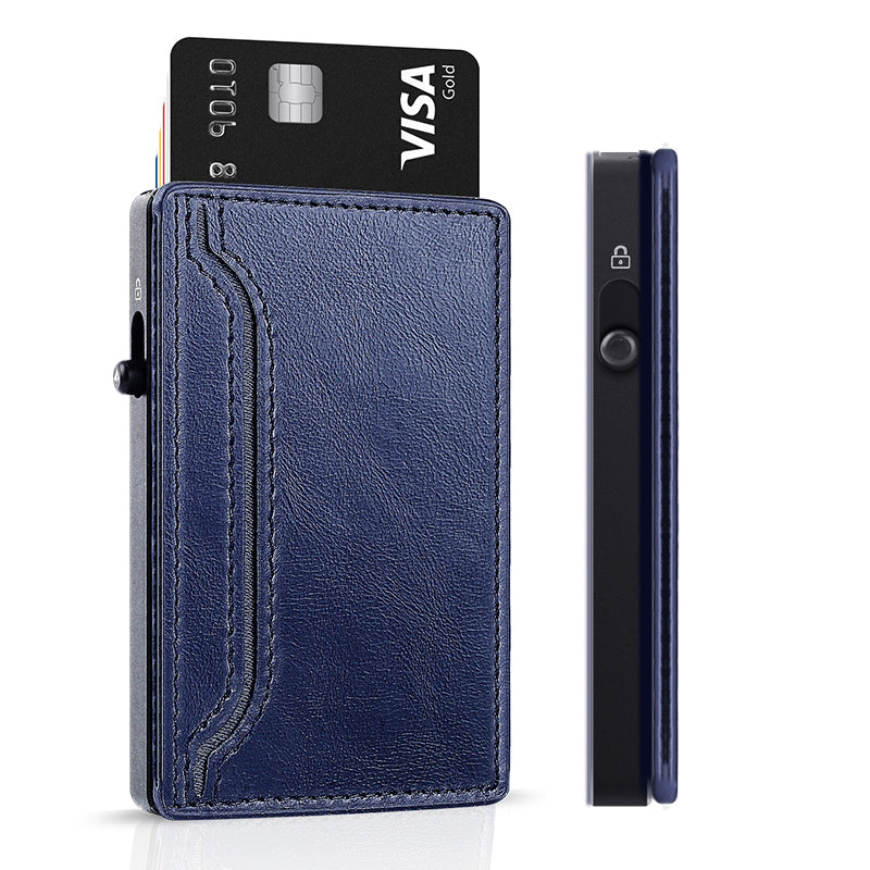 TOYFID Wallet With PU Leather Cover, Aluminum Alloy Pop Up Wallet Holder Card