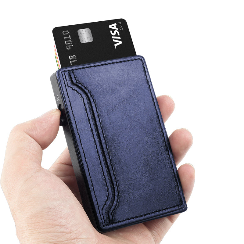 TOYFID Wallet With PU Leather Cover, Aluminum Alloy Pop Up Wallet Holder Card