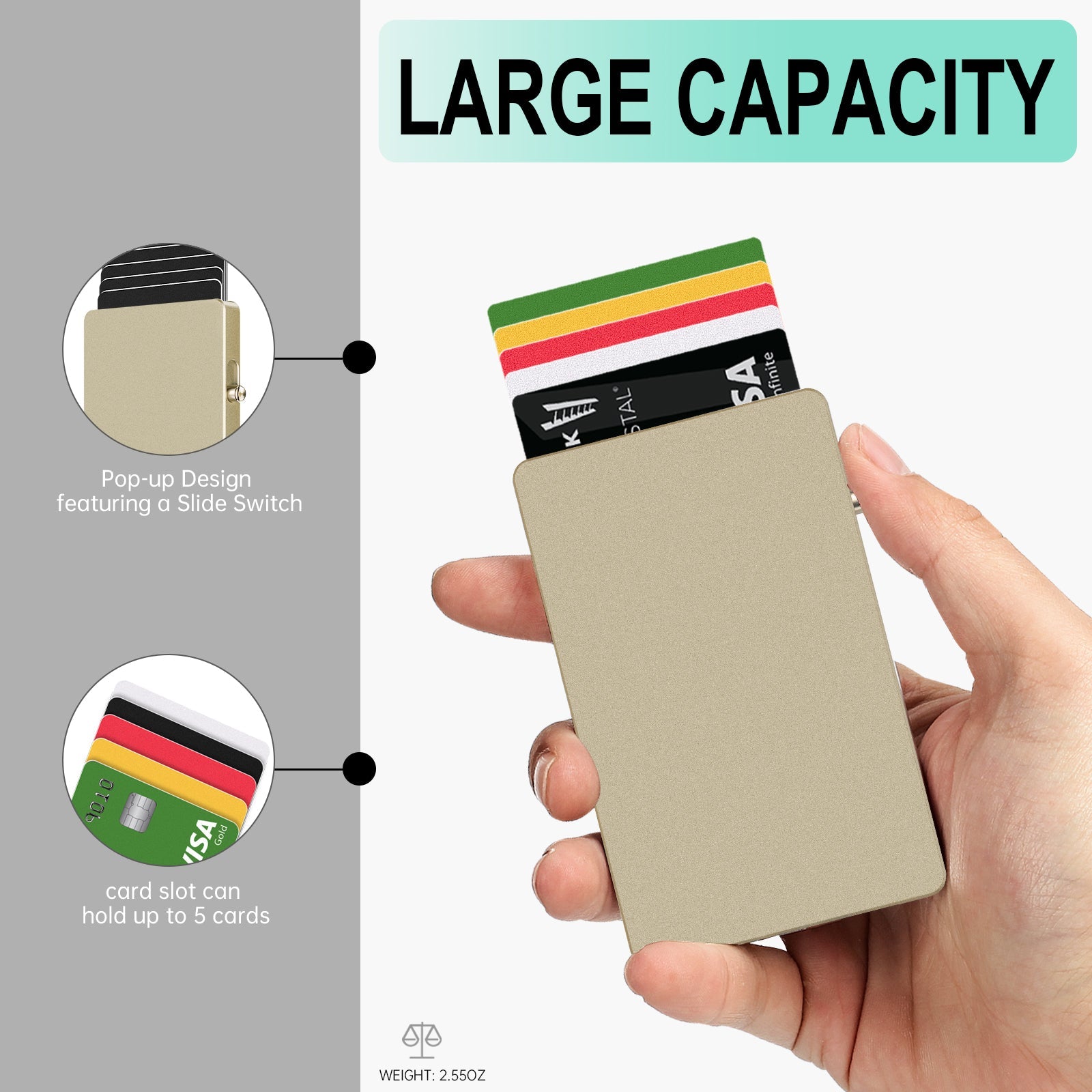TOYFID All-Aluminum Pop Up Slide RFID Slim Basic Card Personalized Wallet for Men