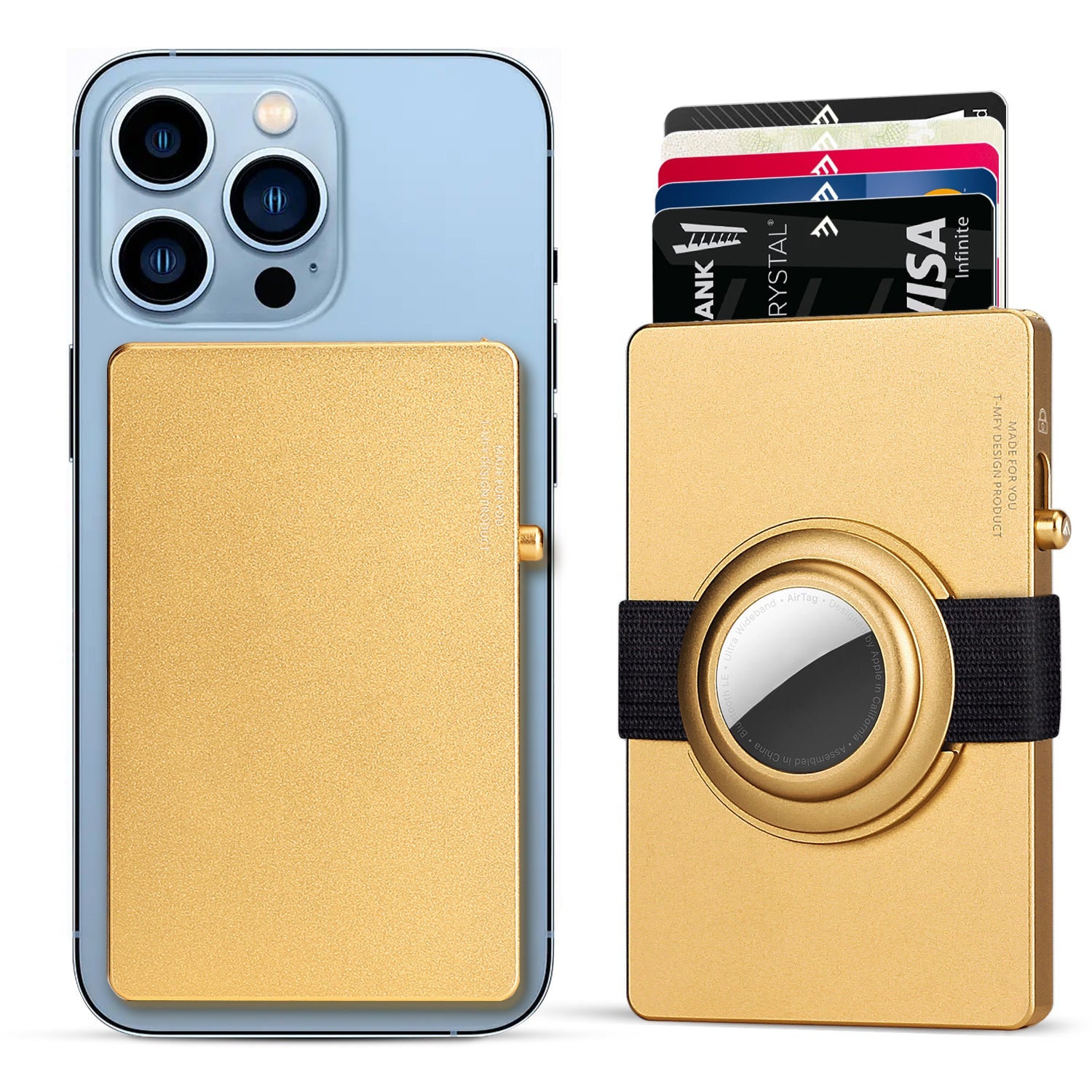TOYFID All-Aluminum Pop Up Slide RFID Slim Card Holder Wallet With AirTag Holder