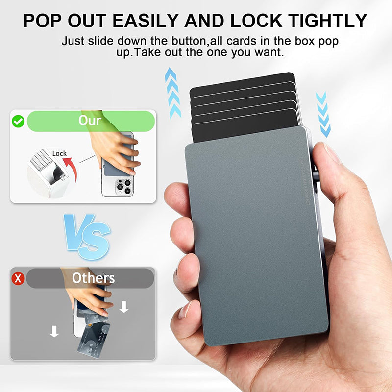TOYFID All-Aluminum Pop Up Slide RFID Slim Basic Card Personalized Wallet for Men