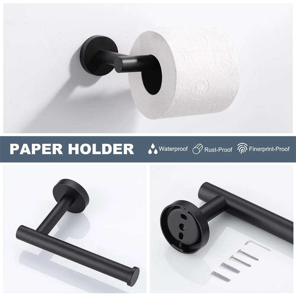 3 Piece Bath Hardware Set Stainless Steel Bathroom Hardware Pendant Kit Shower Room Screw-in Tissue Holder Robe Hook Towel Bar