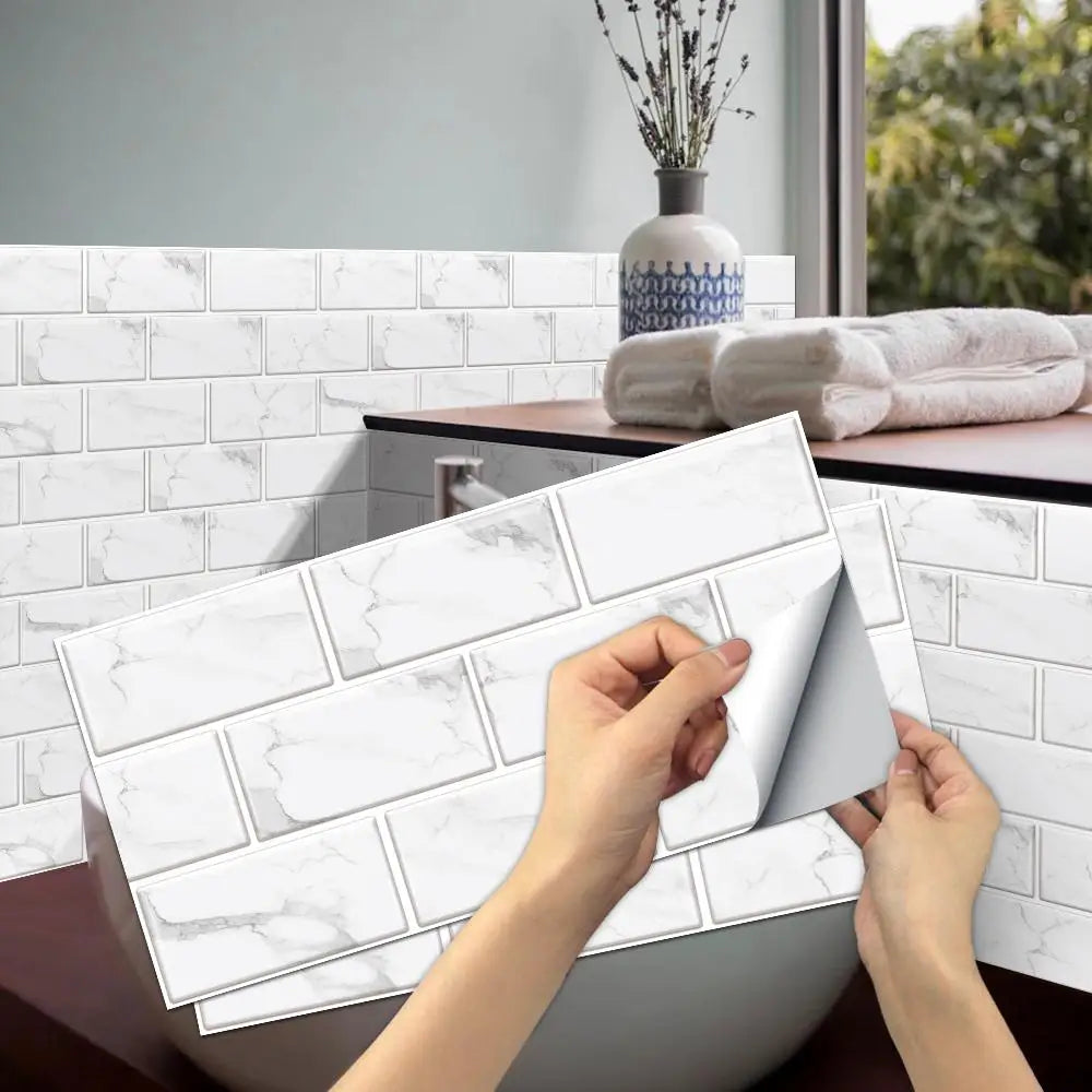 White Marble Look Peel and Stick Wallpaper Water Resistant and Oil-Proof PVC Self-Adhesive Tile Sticker for Kitchen Backsplash