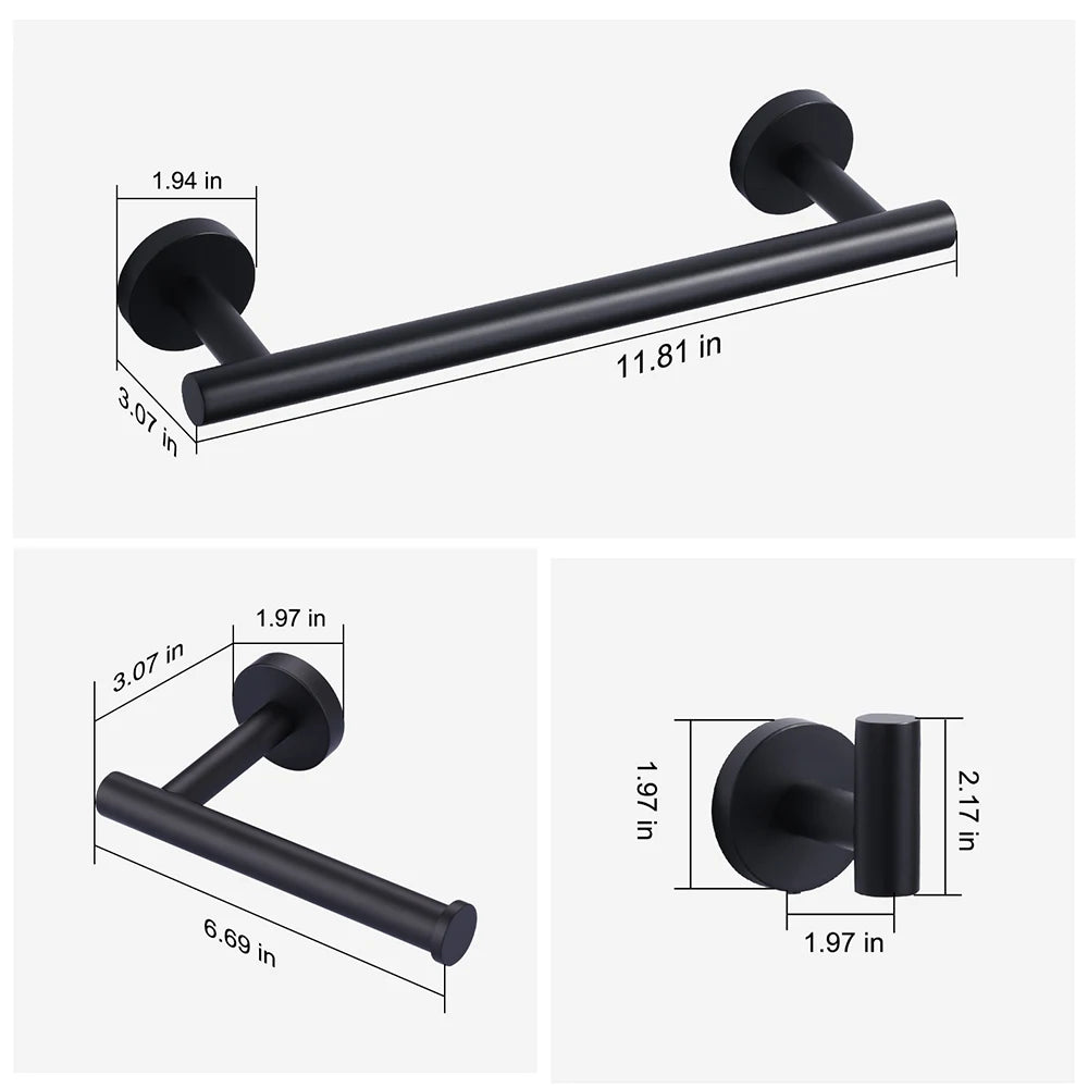 3 Piece Bath Hardware Set Stainless Steel Bathroom Hardware Pendant Kit Shower Room Screw-in Tissue Holder Robe Hook Towel Bar