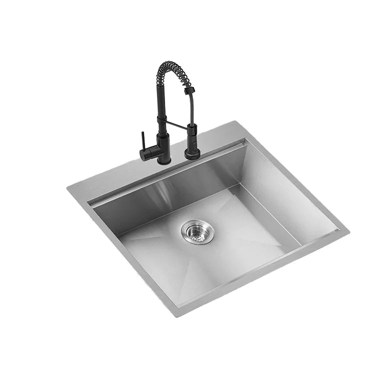 25 Inch Handmade 304 Stainless Steel Topmount Single Bowl Kitchen Sink Rectangular Single Hole Popular American Product