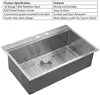 25 Inch Handmade 304 Stainless Steel Topmount Single Bowl Rectangular Kitchen Sink Popular American Product with One Faucet Hole