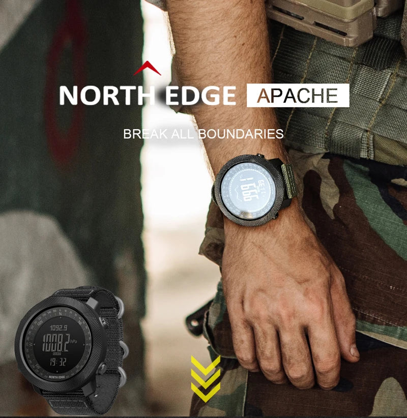 NORTH EDGE Men's sports Digital watch Hours Running Swimming Military Army watches Altimeter Barometer Compass waterproof 50m
