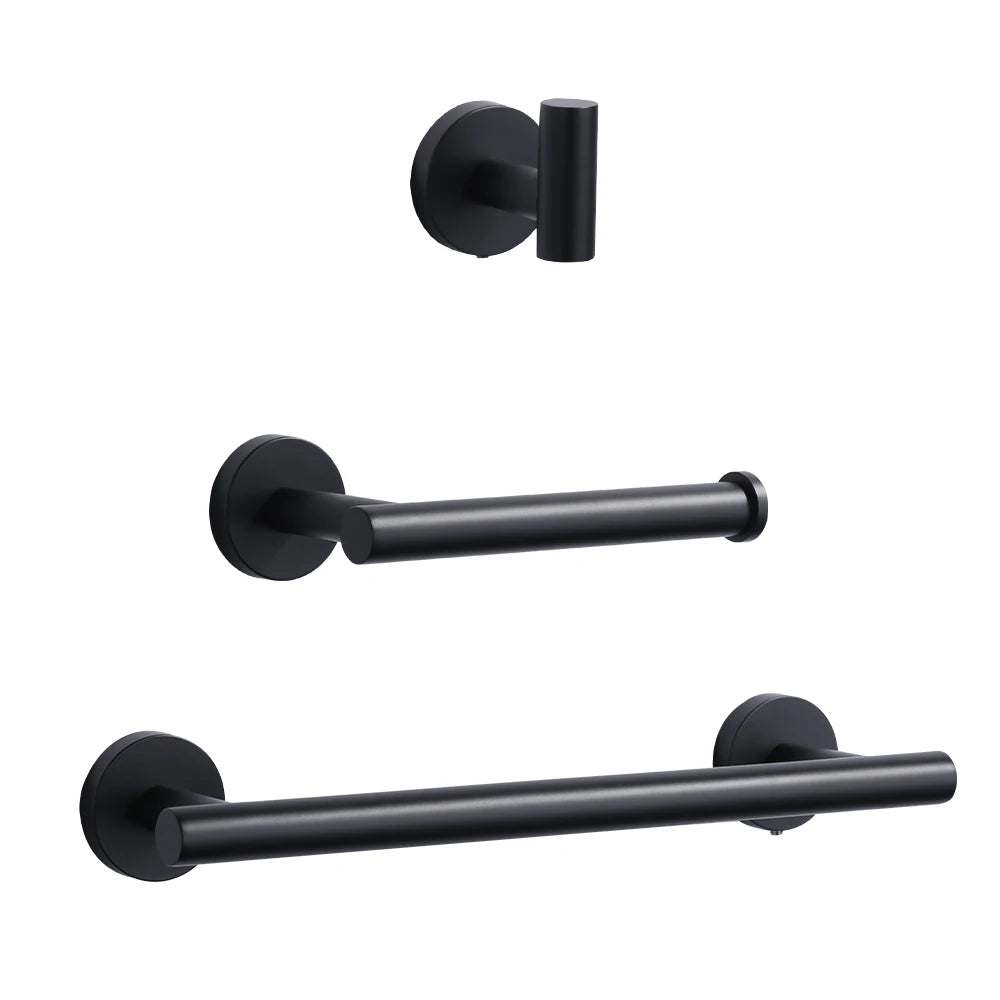 3 Piece Bath Hardware Set Stainless Steel Bathroom Hardware Pendant Kit Shower Room Screw-in Tissue Holder Robe Hook Towel Bar