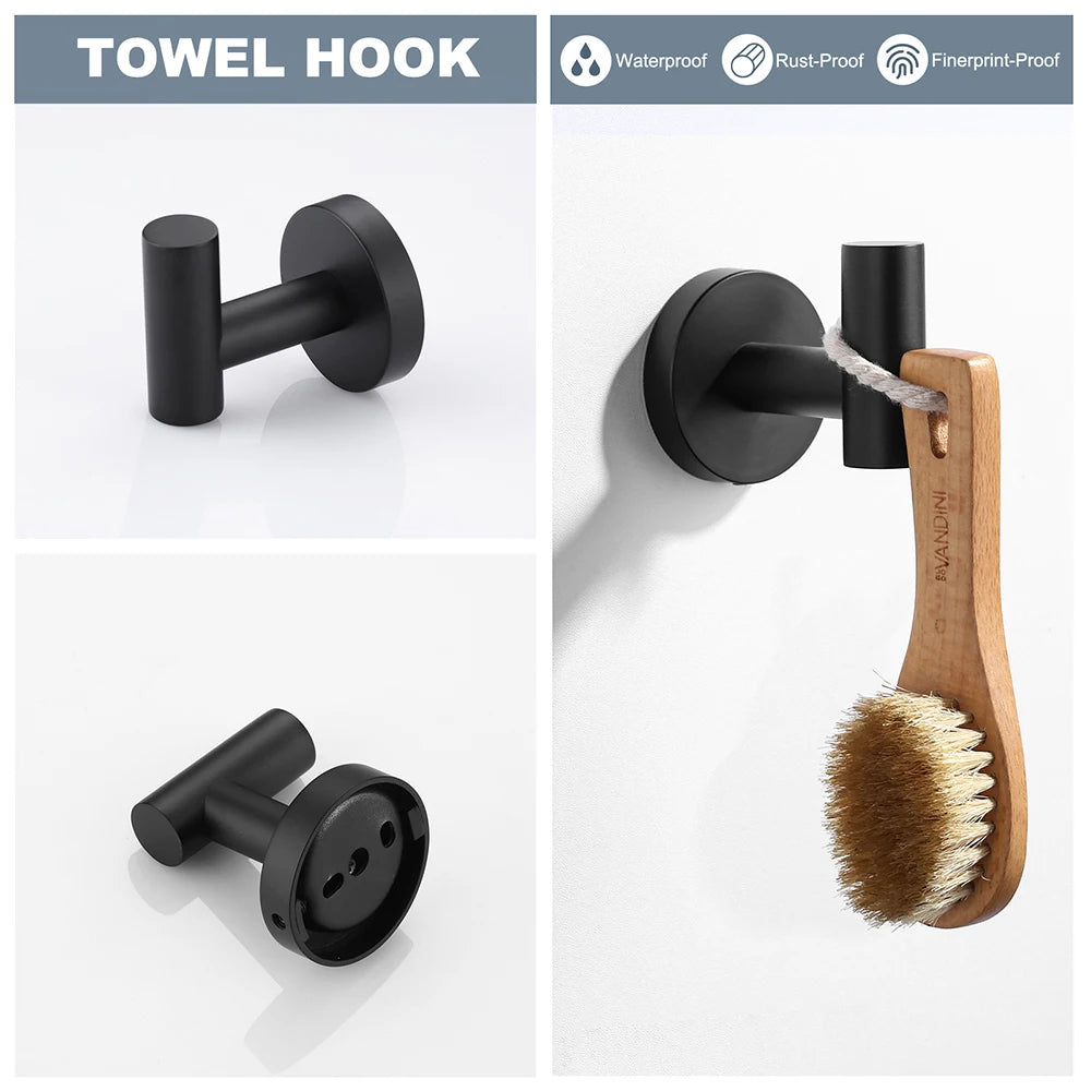 3 Piece Bath Hardware Set Stainless Steel Bathroom Hardware Pendant Kit Shower Room Screw-in Tissue Holder Robe Hook Towel Bar