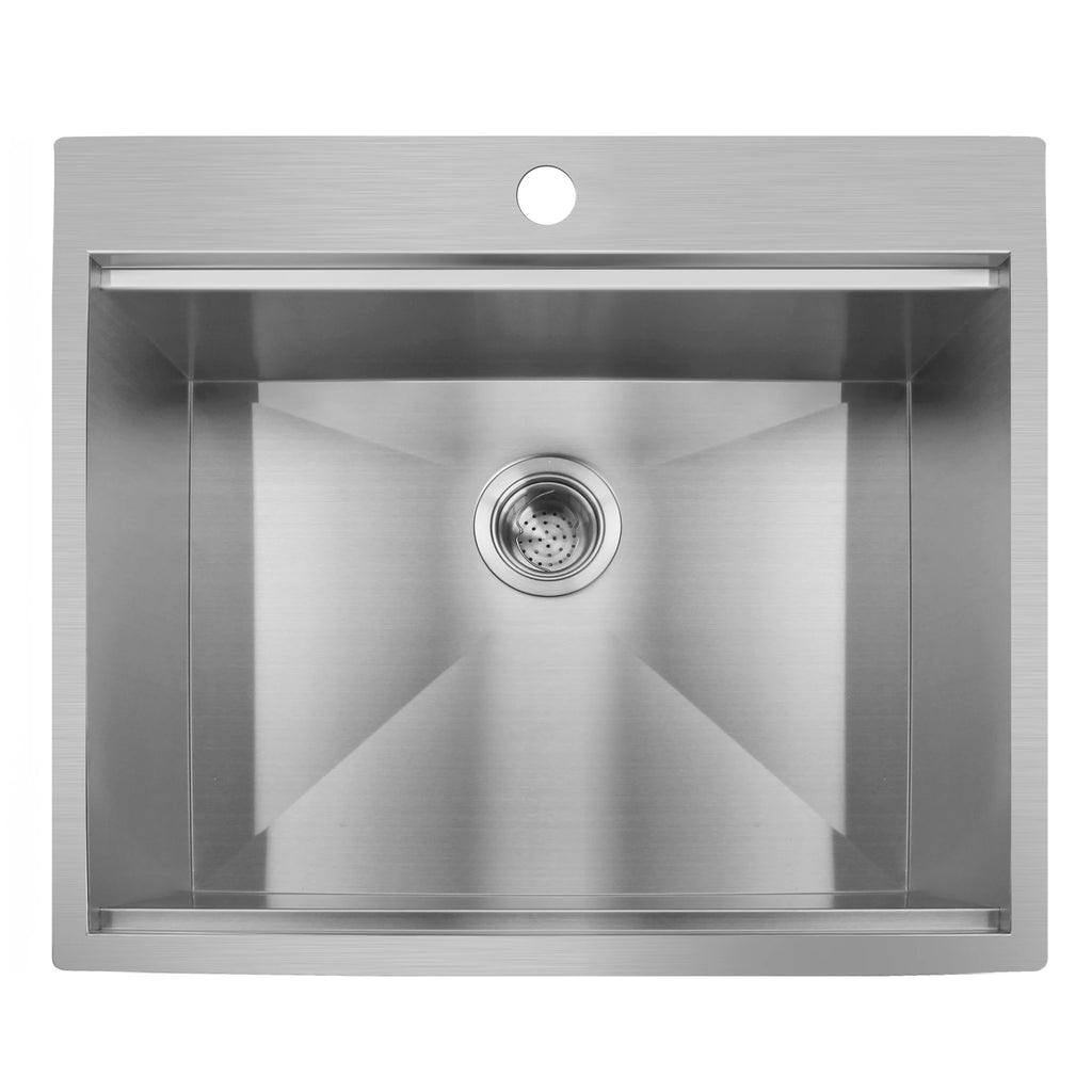 25 Inch Handmade 304 Stainless Steel Topmount Single Bowl Rectangular Kitchen Sink Popular American Product with One Faucet Hole