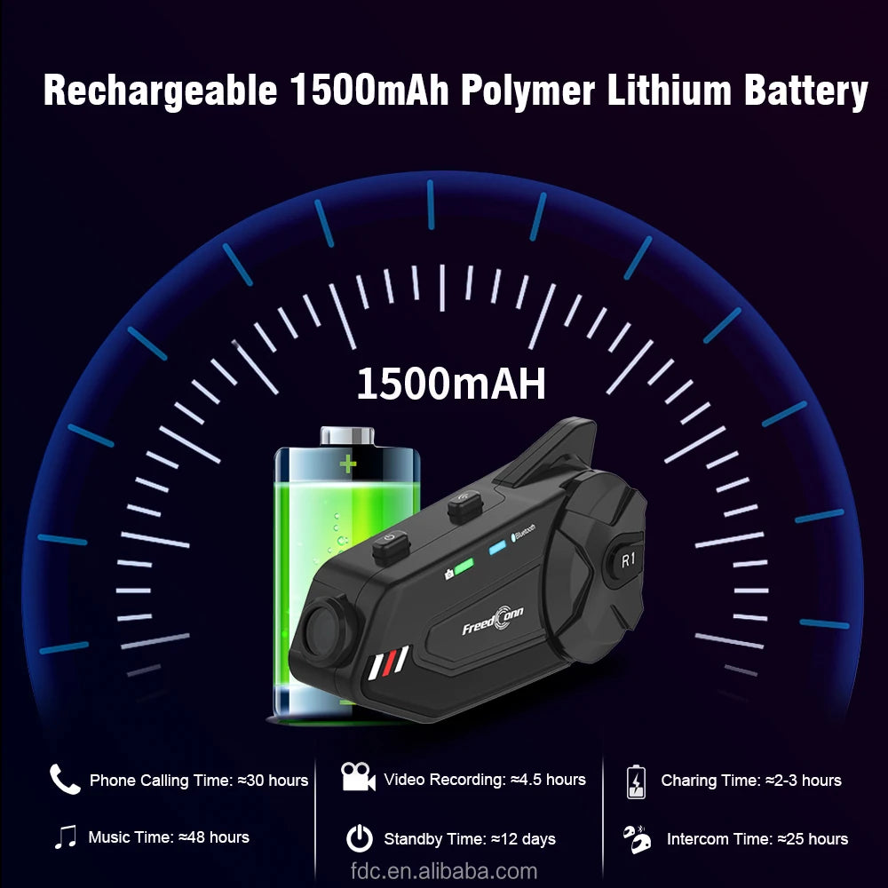 FreedConn R1 PLUS Suitable for Different Helmets 1080P Lightweight Design Motorcycle Recorder Headset Bluetooth Intercom