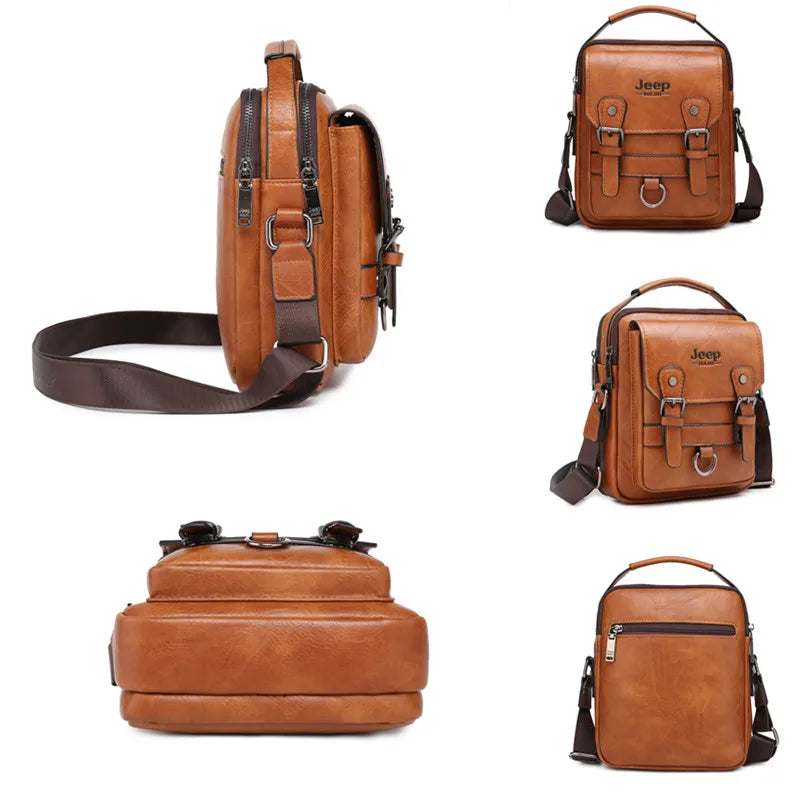 JEEP BULUO Multi-function Business Handbags Men New Men's Shoulder Bag Large Capacity Leather Messenger Bag Crossbody Big Brand