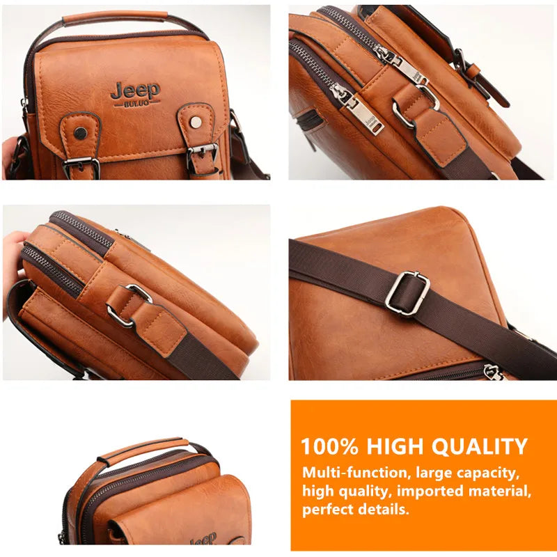JEEP BULUO Multi-function Business Handbags Men New Men's Shoulder Bag Large Capacity Leather Messenger Bag Crossbody Big Brand