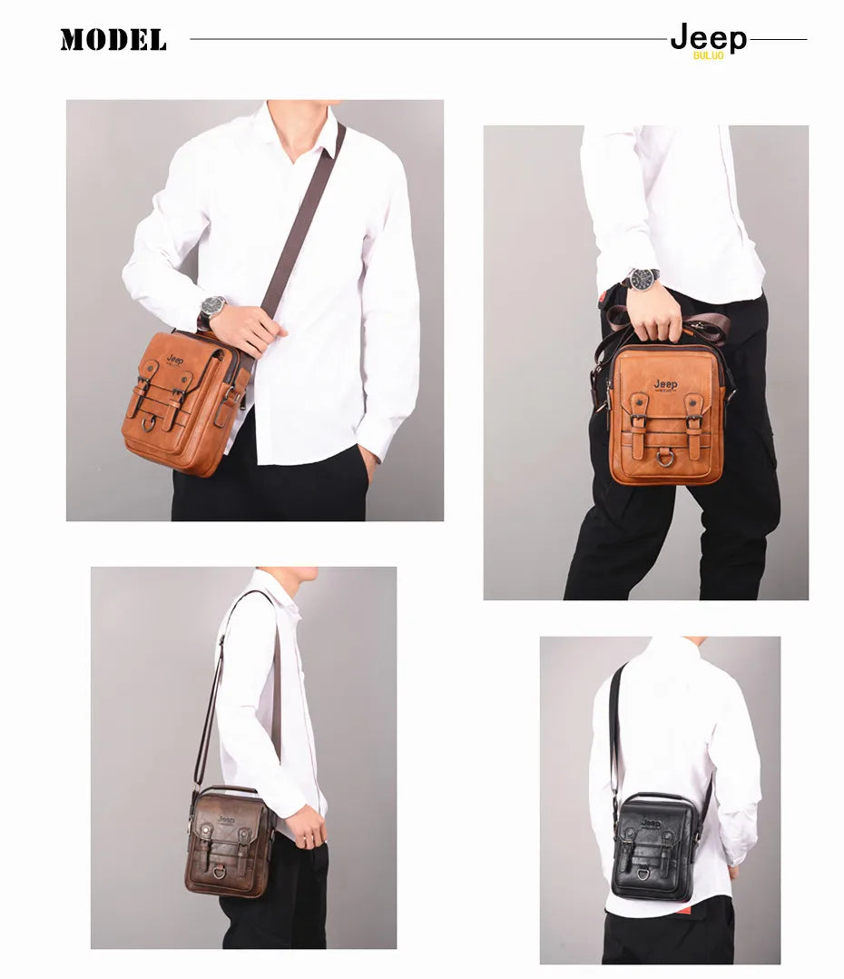 JEEP BULUO Multi-function Business Handbags Men New Men's Shoulder Bag Large Capacity Leather Messenger Bag Crossbody Big Brand