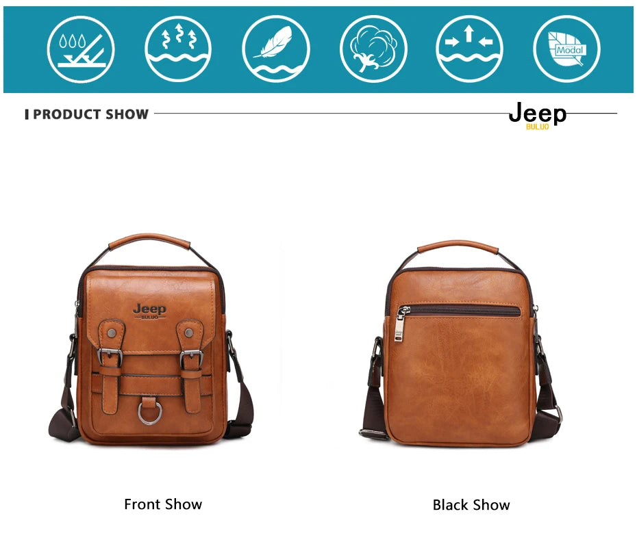 JEEP BULUO Multi-function Business Handbags Men New Men's Shoulder Bag Large Capacity Leather Messenger Bag Crossbody Big Brand