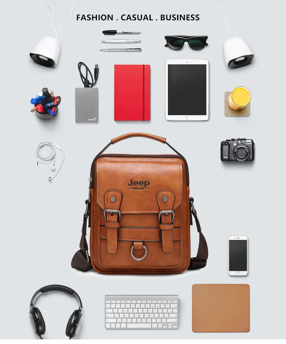 JEEP BULUO Multi-function Business Handbags Men New Men's Shoulder Bag Large Capacity Leather Messenger Bag Crossbody Big Brand