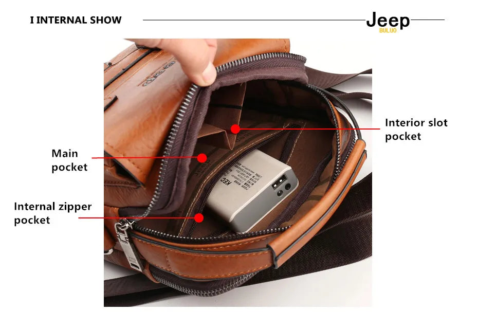JEEP BULUO Multi-function Business Handbags Men New Men's Shoulder Bag Large Capacity Leather Messenger Bag Crossbody Big Brand