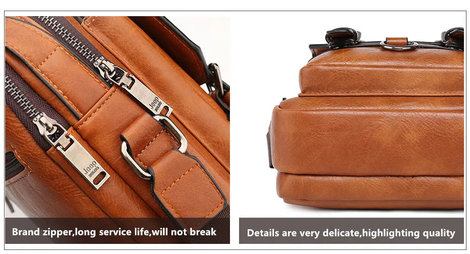 JEEP BULUO Multi-function Business Handbags Men New Men's Shoulder Bag Large Capacity Leather Messenger Bag Crossbody Big Brand