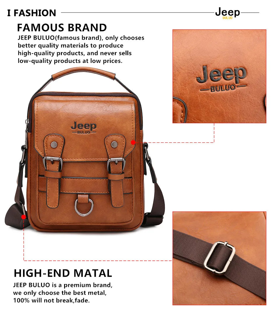 JEEP BULUO Multi-function Business Handbags Men New Men's Shoulder Bag Large Capacity Leather Messenger Bag Crossbody Big Brand