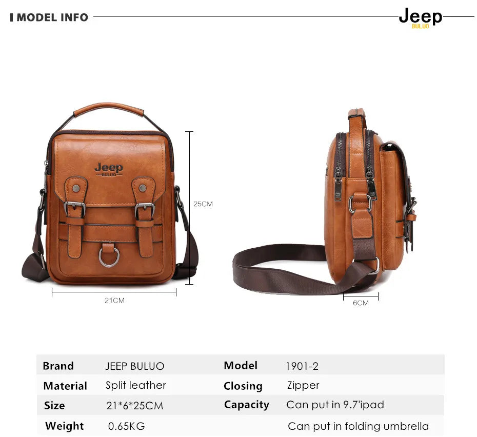 JEEP BULUO Multi-function Business Handbags Men New Men's Shoulder Bag Large Capacity Leather Messenger Bag Crossbody Big Brand