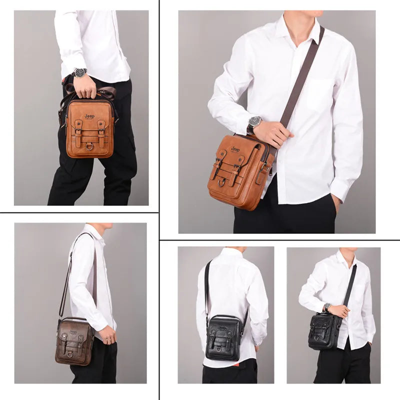 JEEP BULUO Multi-function Business Handbags Men New Men's Shoulder Bag Large Capacity Leather Messenger Bag Crossbody Big Brand