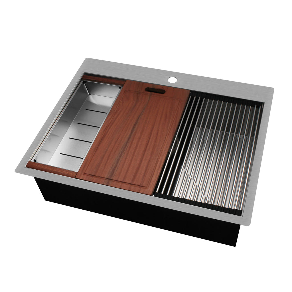 25 Inch Handmade 304 Stainless Steel Topmount Single Bowl Rectangular Kitchen Sink Popular American Product with One Faucet Hole
