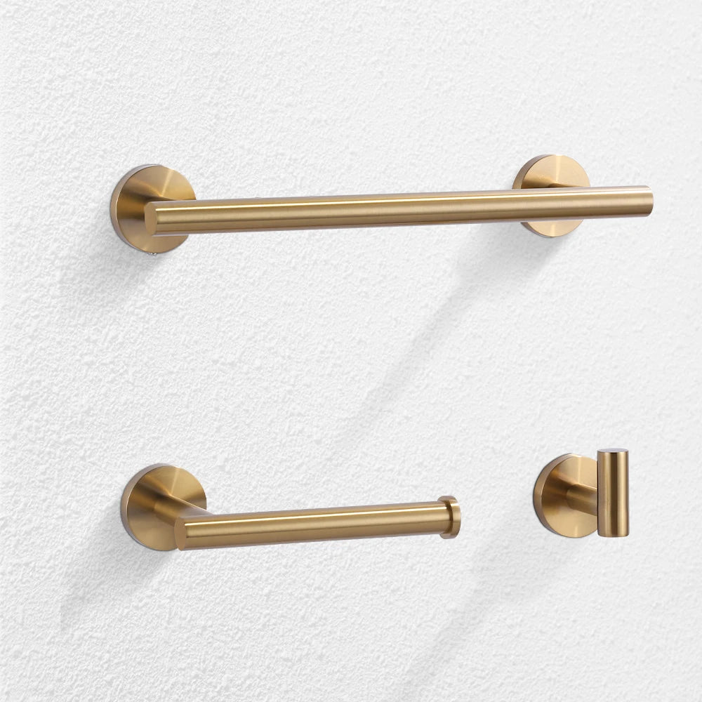 3 Piece Bath Hardware Set Stainless Steel Bathroom Hardware Pendant Kit Shower Room Screw-in Tissue Holder Robe Hook Towel Bar