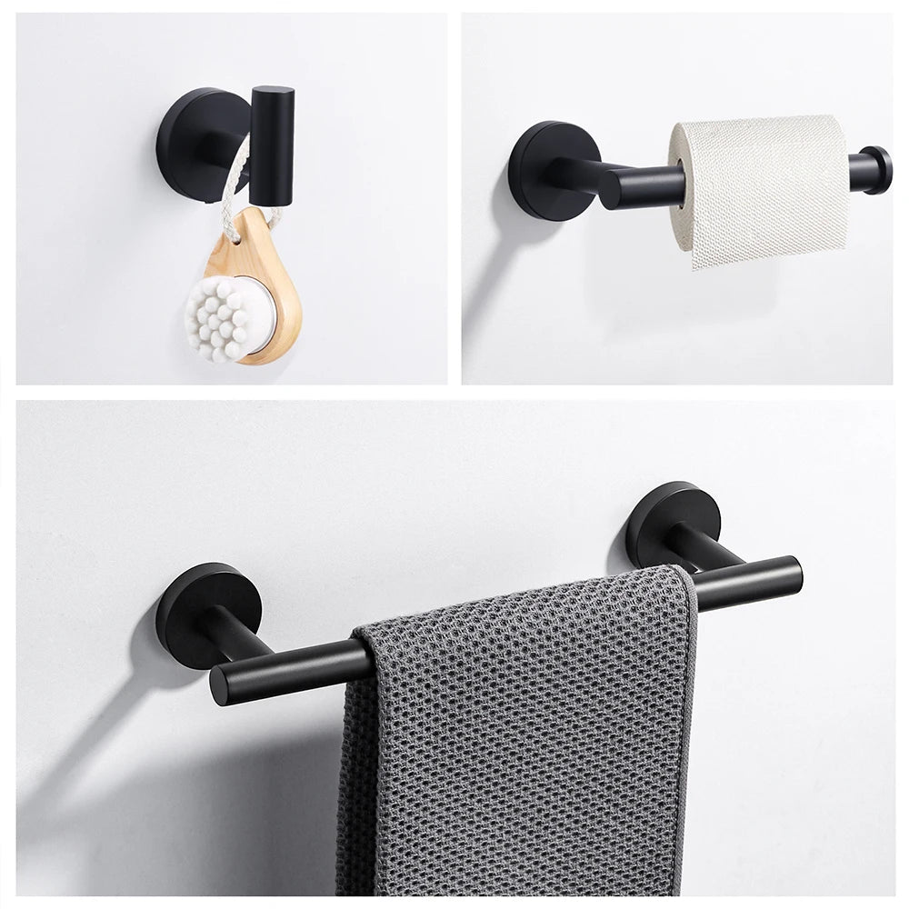 3 Piece Bath Hardware Set Stainless Steel Bathroom Hardware Pendant Kit Shower Room Screw-in Tissue Holder Robe Hook Towel Bar