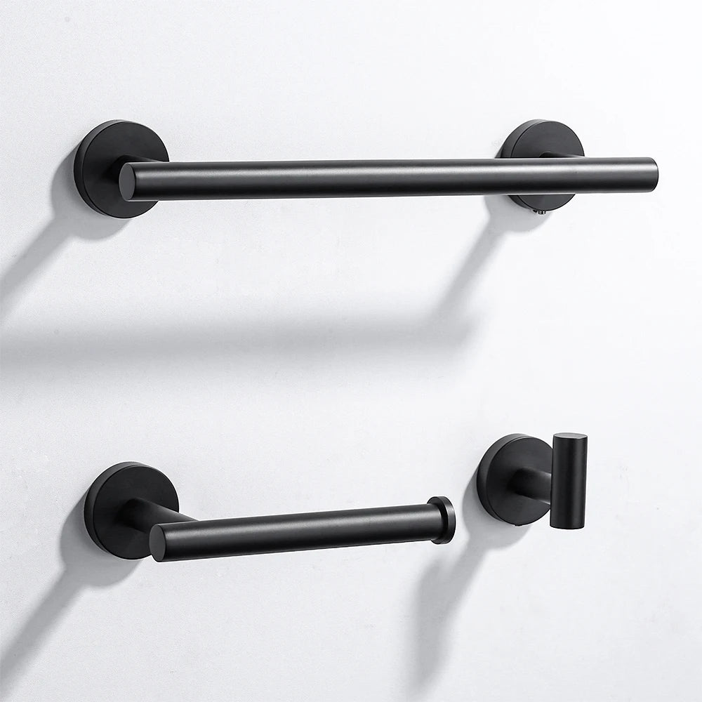 3 Piece Bath Hardware Set Stainless Steel Bathroom Hardware Pendant Kit Shower Room Screw-in Tissue Holder Robe Hook Towel Bar