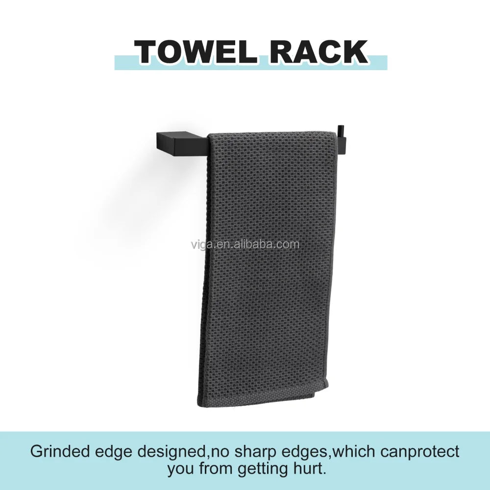 Matte Black Bathroom Accessories Set 5 Pieces, Wall Mounted Screw-In 24" Towel Bar Set Toilet Paper Holder Rack Towel Hooks