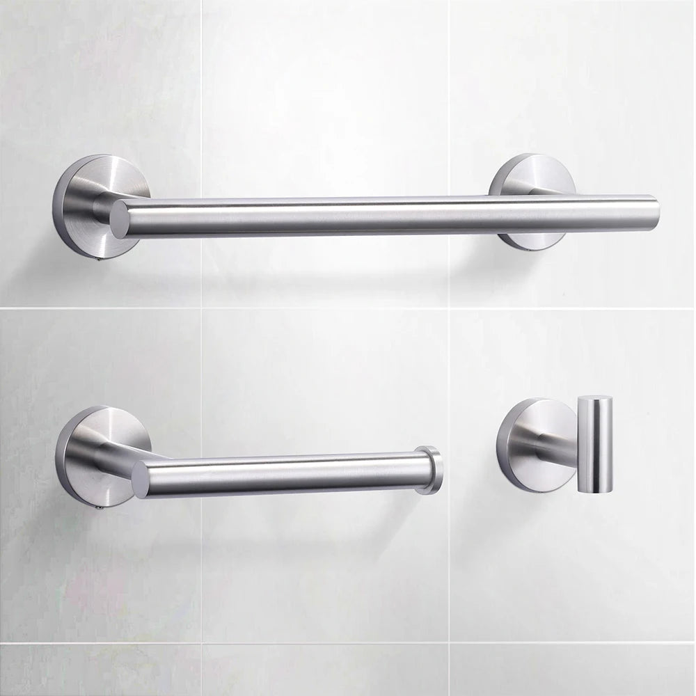 3 Piece Bath Hardware Set Stainless Steel Bathroom Hardware Pendant Kit Shower Room Screw-in Tissue Holder Robe Hook Towel Bar