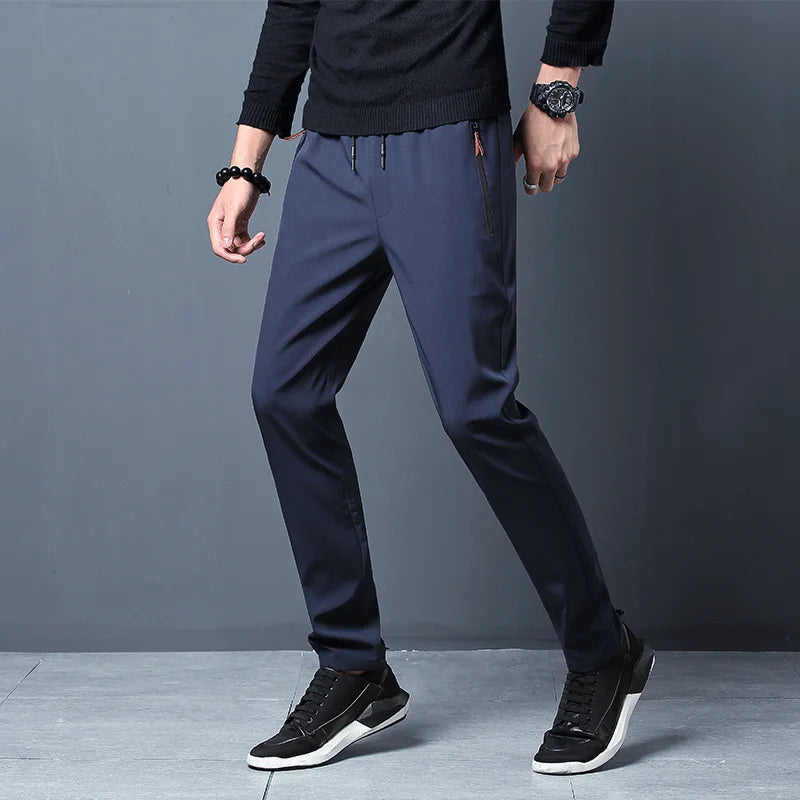 Men's Casual Business Stretch Slim Fit Elastic Waist Jogger Pants Korean Classic Blue Black Gray Male Brand Trousers