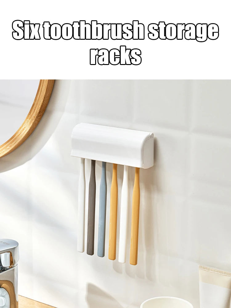 1 For Household 6-Tooth Brush Hook, Wall-Mounted Plastic Toothbrush Holder, Suitable For Bathroom, Rv, Cabinet Storage, White