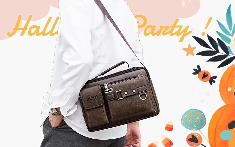 JEEP BULUO Multi-function Business Handbags Men New Men's Shoulder Bag Large Capacity Leather Messenger Bag Crossbody Big Brand