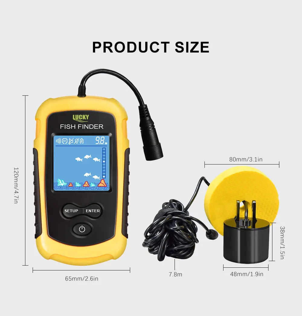 FFC1108-1 Alarm 100M Portable Sonar Fish Finders 45-Degree Sonar Coverage Echo Sounder Alarm Transducer Lake Sea Fishing