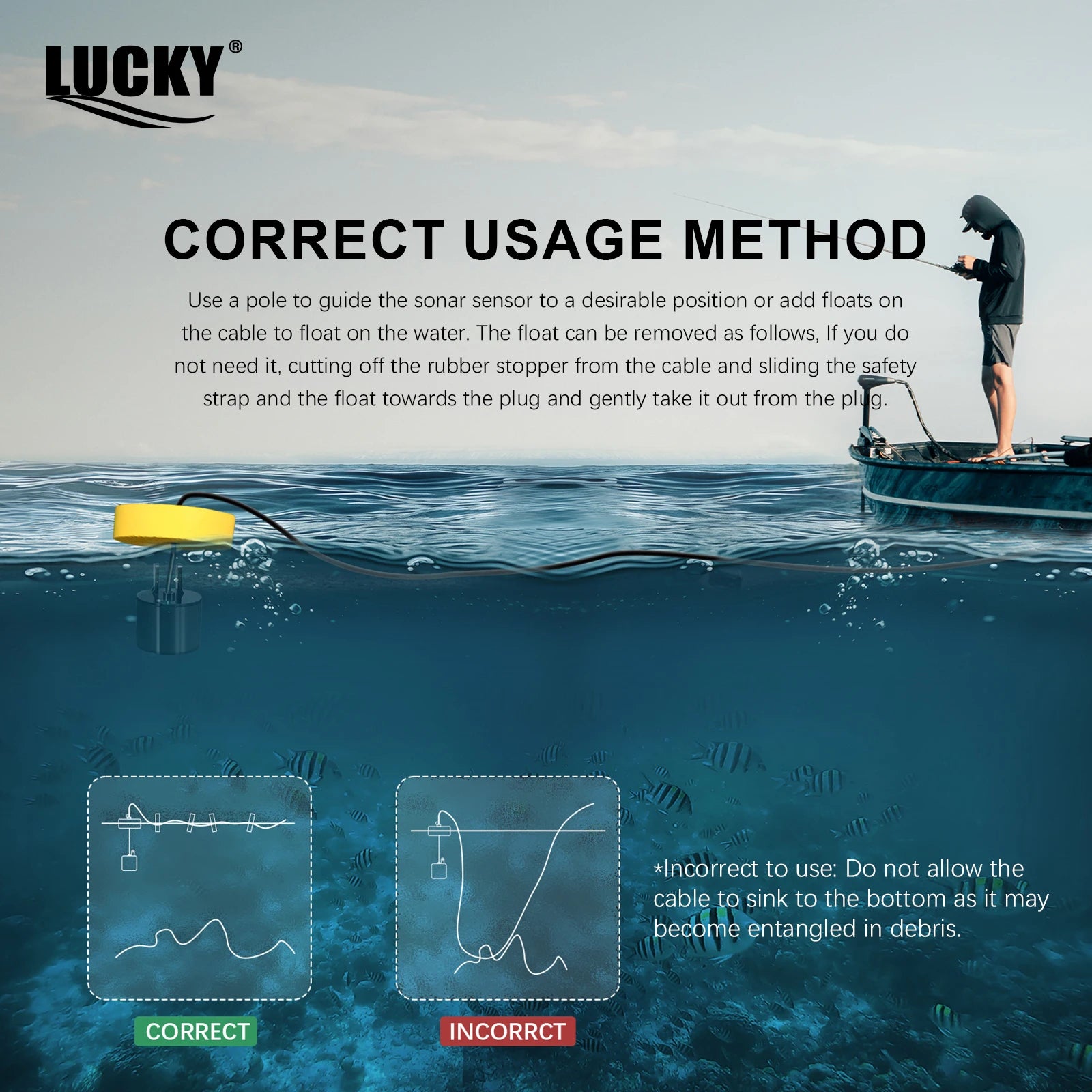 FFC1108-1 Alarm 100M Portable Sonar Fish Finders 45-Degree Sonar Coverage Echo Sounder Alarm Transducer Lake Sea Fishing