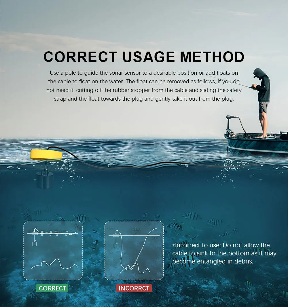 FFC1108-1 Alarm 100M Portable Sonar Fish Finders 45-Degree Sonar Coverage Echo Sounder Alarm Transducer Lake Sea Fishing