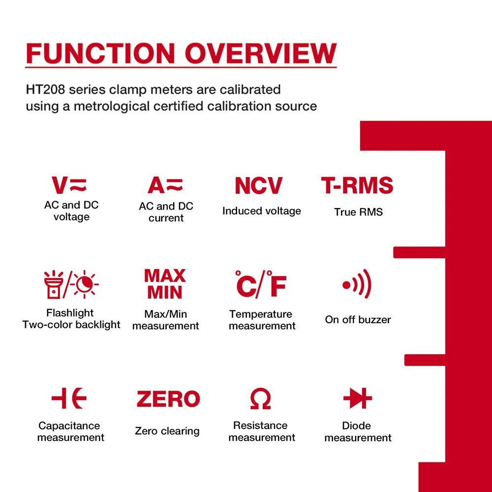 HT208A/D AC/DC Digital Clamp Meter Multimeter Clamp Ammeter True RMS High Precision Capacitance NCV Ohm Hz Tester
