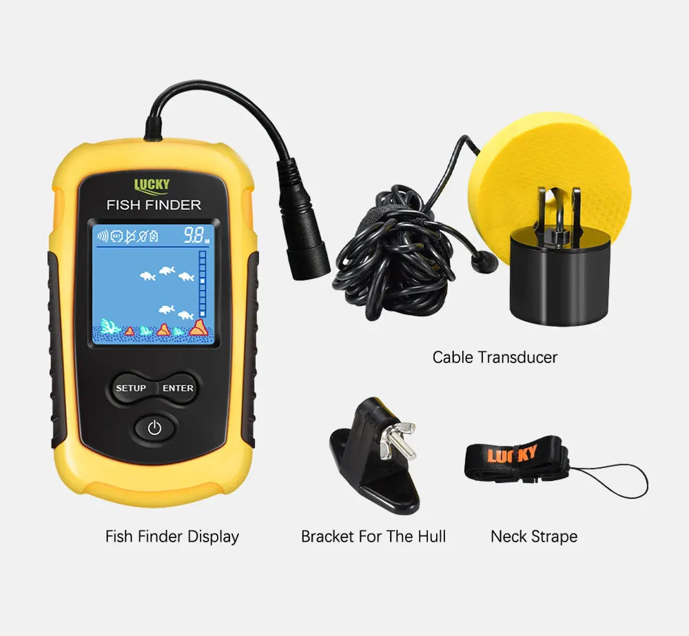 FFC1108-1 Alarm 100M Portable Sonar Fish Finders 45-Degree Sonar Coverage Echo Sounder Alarm Transducer Lake Sea Fishing