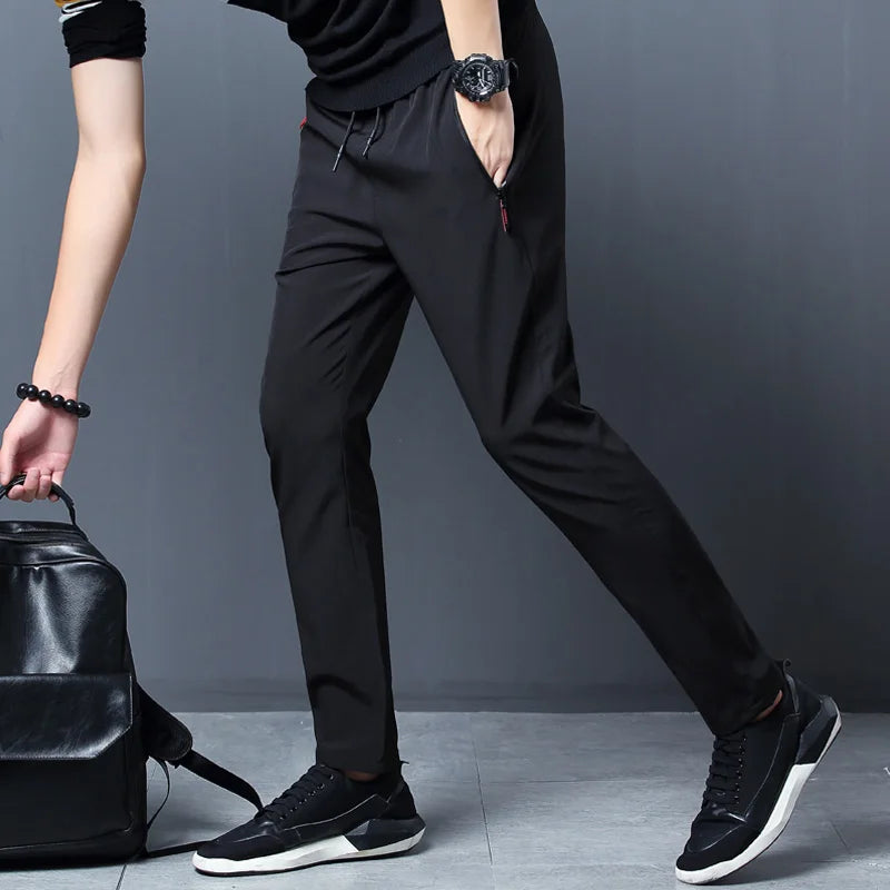 Men's Casual Business Stretch Slim Fit Elastic Waist Jogger Pants Korean Classic Blue Black Gray Male Brand Trousers
