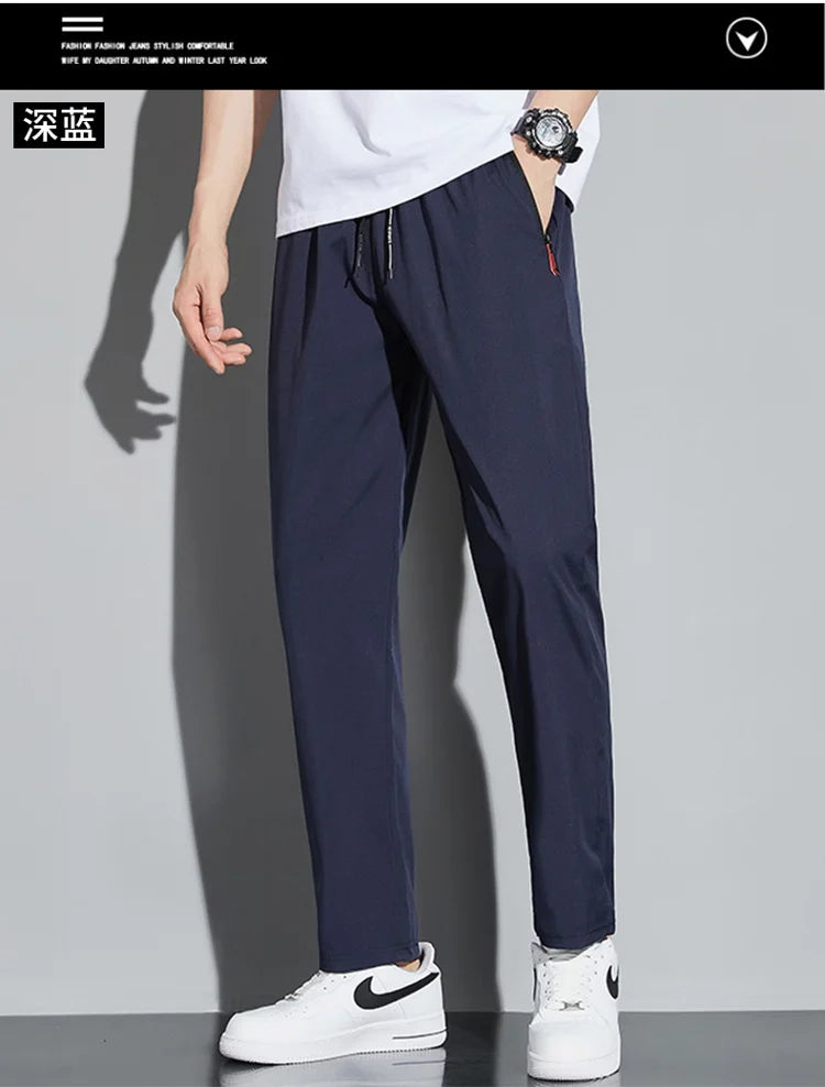 Men's Casual Business Stretch Slim Fit Elastic Waist Jogger Pants Korean Classic Blue Black Gray Male Brand Trousers