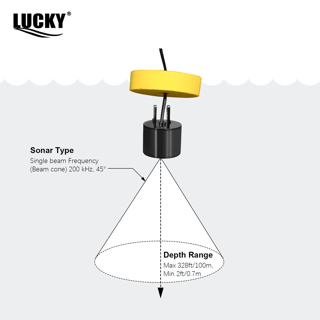 FFC1108-1 Alarm 100M Portable Sonar Fish Finders 45-Degree Sonar Coverage Echo Sounder Alarm Transducer Lake Sea Fishing