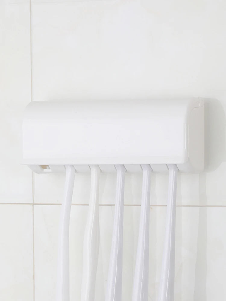 1 For Household 6-Tooth Brush Hook, Wall-Mounted Plastic Toothbrush Holder, Suitable For Bathroom, Rv, Cabinet Storage, White