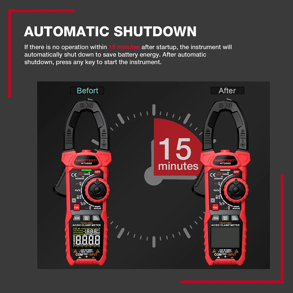 HT208A/D AC/DC Digital Clamp Meter Multimeter Clamp Ammeter True RMS High Precision Capacitance NCV Ohm Hz Tester