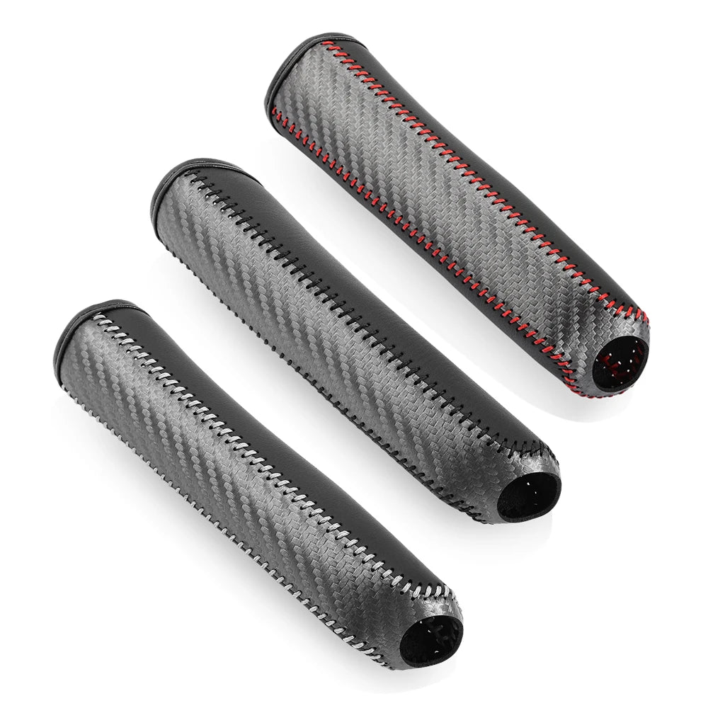 Carbon Fiber Style PU Leather Car Handbrake Cover Protective Sleeve Anti-Skid Parking Brake Handle Interior Accessories