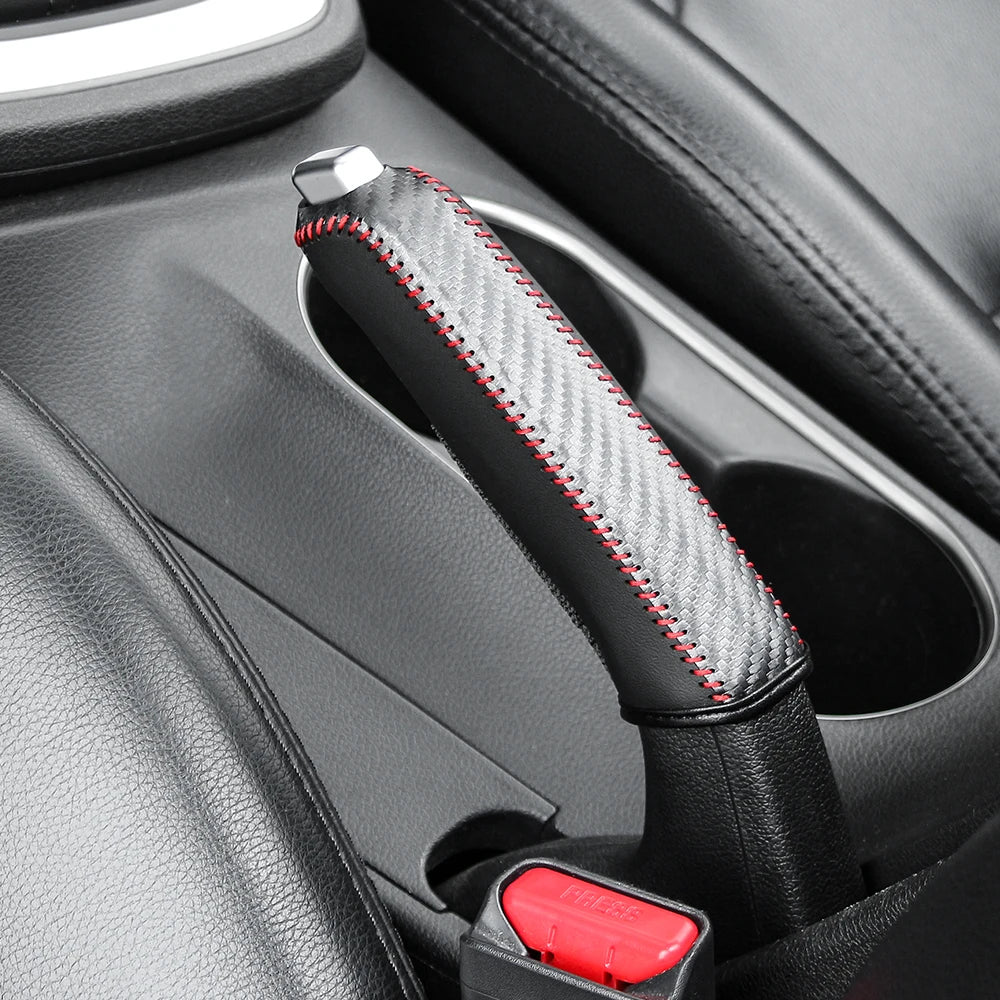 Carbon Fiber Style PU Leather Car Handbrake Cover Protective Sleeve Anti-Skid Parking Brake Handle Interior Accessories