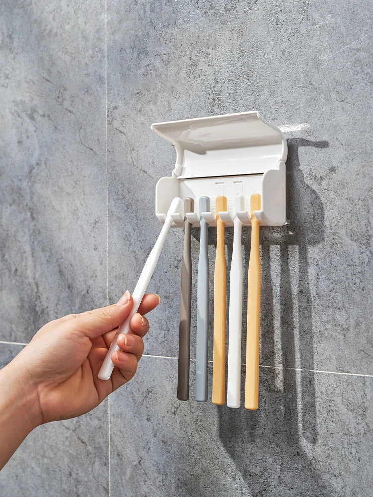 1 For Household 6-Tooth Brush Hook, Wall-Mounted Plastic Toothbrush Holder, Suitable For Bathroom, Rv, Cabinet Storage, White