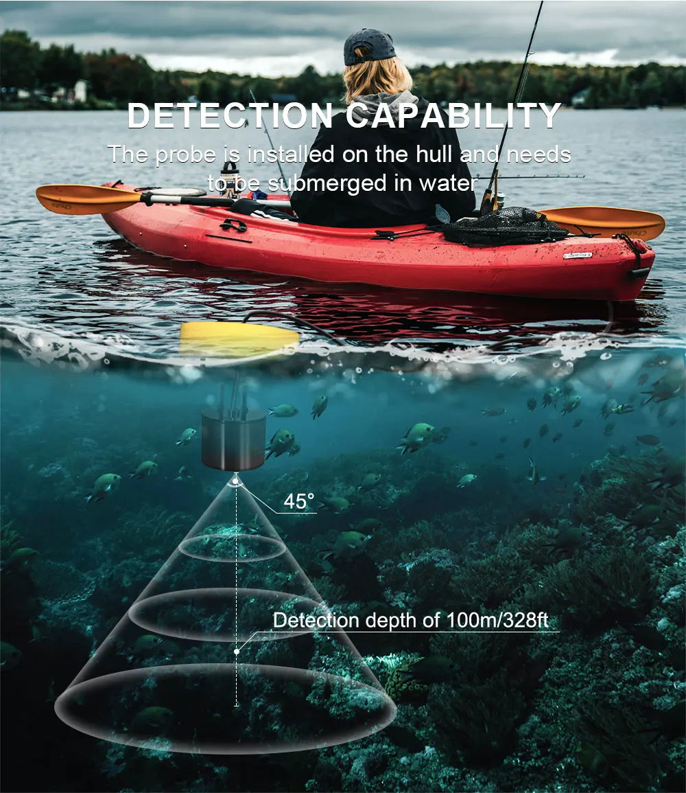 FFC1108-1 Alarm 100M Portable Sonar Fish Finders 45-Degree Sonar Coverage Echo Sounder Alarm Transducer Lake Sea Fishing
